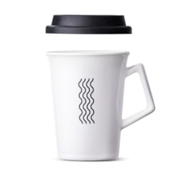 Caneca de Cerâmica com Tampa But First Coffee Moncloa Branco 300ml