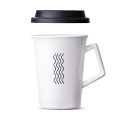 Caneca de Cerâmica com Tampa But First Coffee Moncloa Branco 300ml Caneca de Cerâmica com Tampa But First Coffee Moncloa Branco 300ml