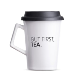 Caneca de Cerâmica com Tampa But First Coffee Moncloa Branco 300ml