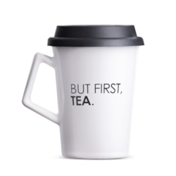 Caneca de Cerâmica com Tampa But First Coffee Moncloa Branco 300ml Caneca de Cerâmica com Tampa But First Coffee Moncloa Branco 300ml