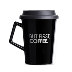 Caneca de Cerâmica com Tampa But First Coffee Moncloa Preto 300ml Caneca de Cerâmica com Tampa But First Coffee Moncloa Preto 300ml