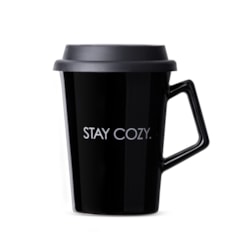 Caneca de Cerâmica com Tampa Stay Cozy Moncloa Preta 300ml