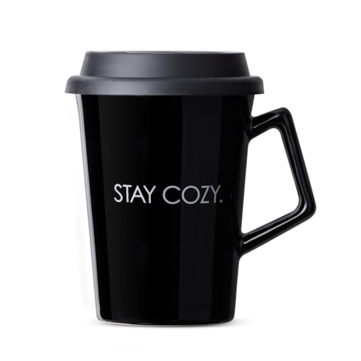 Caneca de Cerâmica com Tampa Stay Cozy Moncloa Preto 300ml