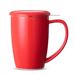 Caneca de Chá de Cerâmica com Infusor Curvy Duo Mug 380ml Moncloa - Vermelho