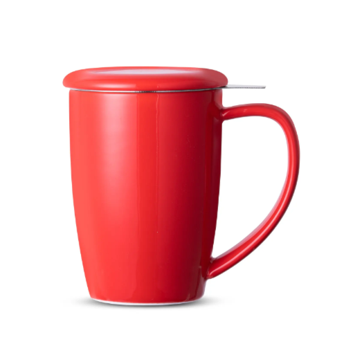 Caneca de Chá de Cerâmica com Infusor Curvy Duo Mug 380ml Moncloa - Vermelho