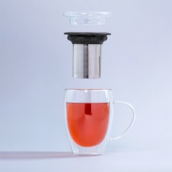 Caneca de Chá de Vidro com Infusor Rebel Duo Cup Moncloa Chocolate 300ml