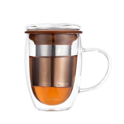 Caneca de Chá de Vidro com Infusor Rebel Duo Cup Moncloa Chocolate 300ml