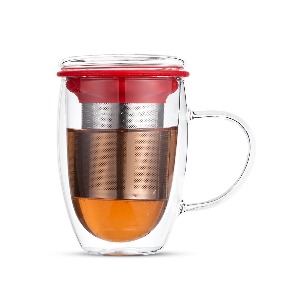 Caneca de Ch de Vidro com Infusor Rebel Duo Cup Moncloa Vermelho