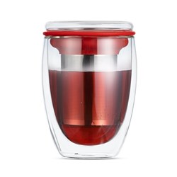 Copo de Chá de Vidro Duplo com Infusor Moody Duo Glass Moncloa Vermelho 300ml